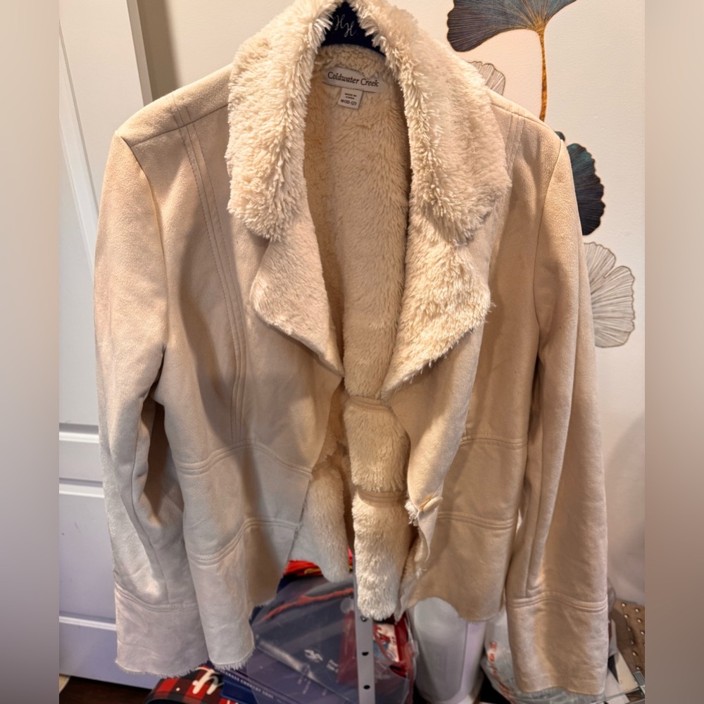 Coldwater Creek Women's Beige Faux Fur & Faux Suede Jacket